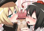  2girls bad_id bad_pixiv_id bar_censor black_hair blonde_hair blush censored crossover erica_hartmann eyebrows_visible_through_hair fellatio ffm_threesome green_eyes group_sex hanabi_(ocha) hat heavy_breathing hetero licking licking_penis military military_uniform multiple_fellatio multiple_girls object_insertion one_eye_closed open_mouth oral penis petite precum red_eyes shameimaru_aya short_hair sounding strike_witches symbol-shaped_pupils threesome tongue touhou uniform urethral_insertion world_witches_series 