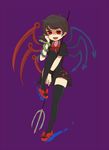  asymmetrical_wings bad_id bad_pixiv_id black_hair black_legwear dress fang full_body houjuu_nue hovering_kousin open_mouth pointy_ears polearm pumps red_eyes shoes short_hair simple_background slit_pupils snake solo thighhighs touhou trident weapon wings wristband zettai_ryouiki 