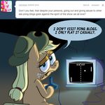  animal_ears ask_jappleack atari_2600 blonde_hair english_text equine female friendship_is_magic gaming green_eyes hair hat horse hotdiggedydemon mammal misspelling my_little_pony pong pony text tumblr video_games 