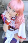  belt belts cape cosplay kichikuou_rance minato_misa photo pink_hair rance_(series) sill thigh-highs thighhighs 