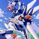  blue_eyes cloud day exelica lowres mecha_musume mof oekaki purple_hair sky solo trigger_heart_exelica 