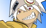  1boy grin headband highres looking_at_viewer male male_focus mouth red_eyes saliva sharp_teeth smile solo soul_eater soul_eater_(character) soul_eater_evans white_hair 