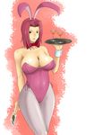  animal_ears artist_request between_breasts breasts bunny_ears bunnysuit code_geass curvy huge_breasts kallen_stadtfeld leotard pantyhose pink_leotard plate red_hair short_hair solo 