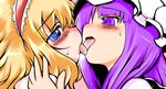  alice_margatroid blonde_hair blue_eyes blush french_kiss hairband kiss multiple_girls patchouli_knowledge purple_eyes purple_hair sekiri tongue touhou yuri 