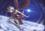 boots cloud cuboon elbow_gloves full_moon gloves horns moon night night_sky original pantyhose red_eyes silver_hair skirt sky solo thigh_boots thighhighs wings 