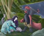  anthro canine deamon demon fak&#233;mon feline group hiking homeless hybrid lakeside lost_and_found mammal mountain nintendo pok&#233;mon pok&eacute;mon purplepardus taken_in tiger trail video_games wolf 