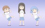  aioi_yuuko blue_hair brown_hair chibi dancing fukodesu glasses gym_uniform highres kill_me_baby kill_me_dance long_hair minakami_mai multiple_girls naganohara_mio nichijou o_o parody short_hair standing twintails 