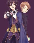  2boys code_geass crossover dual_persona gun handgun lelouch_lamperouge looking_at_viewer multiple_boys nightmare_of_nunnally pistol rolo_lamperouge rolo_vi_britannia time_paradox weapon 