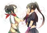  asuka_(senran_kagura) bad_id bad_pixiv_id black_hair black_serafuku breasts couple flower hand_on_another's_cheek hand_on_another's_face homura_(senran_kagura) large_breasts long_hair multiple_girls sao_(0060) school_uniform senran_kagura senran_kagura_shoujo-tachi_no_shin'ei serafuku smile tears yuri 