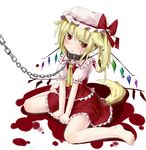  animal_ears bare_legs barefoot bdsm blonde_hair blood blush bondage bound bow chains clothed clothing collar crystal dog_ears dog_tail dress female flandre_scarlet hat looking_at_viewer necktie red_eyes side_ponytail sitting solo spread_legs spreading tail the_embodiment_of_scarlet_devil touhou tsukumizu_yuu vampire wings young 