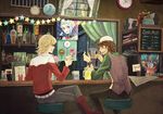  3boys alcohol bad_id bad_pixiv_id bar barnaby_brooks_jr beer belt blonde_hair blue_rose_(tiger_&amp;_bunny) boots bottle bracelet brown_eyes brown_hair bunny cabbie_hat character_doll clock com_kom facial_hair fire_emblem_(tiger_&amp;_bunny) glasses green_eyes hat huang_baoling ivan_karelin jacket jewelry kaburagi_t_kotetsu karina_lyle lemonade male_focus menu multiple_boys necktie plate red_jacket rock_bison short_hair sky_high stubble studded_belt tiger_&amp;_bunny vest waistcoat watch window wristwatch 