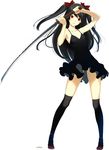  black_dress black_hair black_legwear bow dress hair_bow kagetomo_midori katana long_hair original shoes solo sword thighhighs two_side_up weapon 