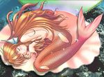  artist_request character_request head_fins long_hair mermaid monster_girl nude orange_hair seashell shell sleeping smile solo source_request techgian wallpaper 
