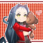  blue_hair bow colorized eyelashes hair_bow heart hug lilith_(vanpri) long_hair magister_(medical_whiskey) solo stuffed_animal stuffed_toy teddy_bear vanguard_princess yellow_eyes 