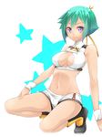  aquarion_(series) aquarion_evol bad_id bad_pixiv_id blue_eyes cleavage_cutout green_hair groin midriff navel short_shorts shorts solo yutazou zessica_wong 