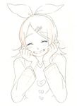  bad_id bad_pixiv_id blush chin_rest closed_eyes face hair_ornament hair_ribbon hairclip kagamine_rin monochrome open_mouth ribbon short_hair sketch smile solo ume_(plumblossom) vocaloid 