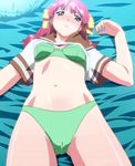  animated animated_gif blush bra breasts green_panties lingerie lovers navel osawa_hinako panties pink_hair stitched underwear undressing 