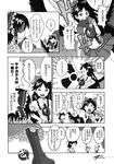  :d alice_margatroid bangs boots bow comic cosplay doujinshi dread gloves greyscale grin gyakuten_kenji gyakuten_saiban hair_bow hair_tubes hakurei_reimu hand_on_hip hat hat_bow highres horn_ribbon horns ichijou_mikumo ichijou_mikumo_(cosplay) kamishirasawa_keine kirisame_marisa laughing long_hair microphone monochrome multiple_girls open_mouth parted_bangs pointing pointing_up puffy_sleeves pun reiuji_utsuho ribbon satomura_kyou scan scarf short_hair short_sleeves skirt smile sweat teeth touhou translated wings witch witch_hat 