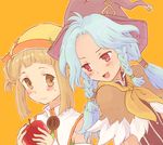  bad_id bad_pixiv_id blonde_hair blush braid brown_eyes chocolat_(rune_factory_3) hat marion_(rune_factory) multiple_girls noko_(iamsimply2000) open_mouth red_eyes rune_factory rune_factory_3 short_hair smile sweatdrop twin_braids wavy_mouth witch_hat 