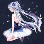  backless_dress backless_outfit ballerina bare_shoulders blue_hair dress from_behind hatsuko hatsune_miku long_hair round_around_(vocaloid) solo squatting twintails very_long_hair vocaloid 