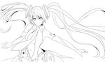  absurdres akasaka_shop bad_id bad_pixiv_id elbow_gloves gloves greyscale hatsune_miku hatsune_miku_(append) highres lineart long_hair monochrome necktie smile solo twintails very_long_hair vocaloid vocaloid_append 