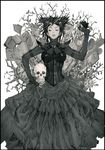  bad_id bad_pixiv_id book breasts clock compass corset dress elbow_gloves fingerless_gloves flower gloves kilart large_breasts long_dress monochrome original pocket_watch short_twintails shoulder_pads skull solo twintails watch 