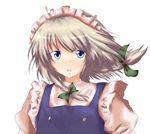  :o bad_id bad_pixiv_id blue_eyes bow braid hair_bow hoshi_(menma) izayoi_sakuya looking_at_viewer maid_headdress open_mouth shirt short_hair short_sleeves silver_hair simple_background solo touhou twin_braids vest 