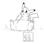  black_and_white c0nnerc00n confusion female feral macro micro monochrome nintendo pikachu pok&#233;mon pok&eacute;mon pussy sitting size_difference trapped video_games 