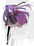  bad_id bad_pixiv_id blue_eyes bow little_busters! long_hair nachi_(natyurikoubou) pink_bow purple_hair sasasegawa_sasami school_uniform solo thighhighs tsurime two_side_up white_legwear zettai_ryouiki 