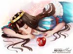  apple brown_hair crown dress food fruit lips long_hair marchen puff_and_slash_sleeves puffy_sleeves schneewittchen skull_and_crossbones sleeping solo sound_horizon weed_(astarone) 