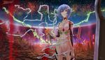  ayanami_rei bandaged_head bandages bangs bident blood blue_hair bodysuit bouquet bracer breasts breasts_apart colored_eyelashes cowboy_shot electricity flower gloves hair_between_eyes hand_on_own_thigh heiyuen highres holding holding_bouquet holding_flower impossible_bodysuit impossible_clothes lance_of_longinus legs_apart looking_at_viewer medium_breasts neon_genesis_evangelion number outdoors pilot_suit pine_tree planted_weapon plugsuit polearm pyramid rebuild_of_evangelion red_eyes short_hair signature skin_tight sky solo space spear spear_of_cassius standing star_(sky) starry_sky tree turtleneck untied weapon white_bodysuit 