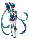  cosplay green_hair hand_on_hip hatsune_miku highres long_hair rkp simple_background smile solo soundwave soundwave_(cosplay) thighhighs transformers twintails very_long_hair visor vocaloid weapon white_background 