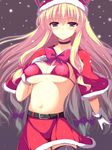  bad_id bad_pixiv_id banned_artist belt bikini black_legwear blonde_hair blush breasts christmas gloves hair_ribbon hat long_hair medium_breasts midriff navel red_bikini red_eyes red_ribbon ribbon santa_costume santa_hat shikano_sumiaki skirt solo swimsuit thighhighs touhou white_gloves yakumo_yukari 