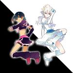  bad_id bad_pixiv_id black_footwear blue_hair boots cosplay crossdressing cure_black cure_black_(cosplay) cure_white cure_white_(cosplay) futari_wa_precure hakuryuu_(inazuma_eleven) inazuma_eleven_(series) inazuma_eleven_go knee_boots long_hair midriff multicolored_hair multiple_boys otoko_no_ko precure red_eyes short_hair shorts shorts_under_skirt shuu_(inazuma_eleven) smile tayako white_footwear white_hair 