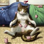  ass ass_pillow blush cape cat cat_focus closed_eyes lying matataku minimized no_humans original pig spread_legs tail testicles too_many 