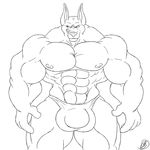  balls big_balls black_and_white bulge canine doberman dog juano male mammal monochrome muscles plain_background speedo swimsuit underwear white_background 