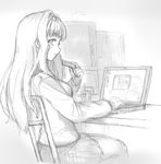  aouma bad_id bad_pixiv_id computer eating highres kusugawa_sasara laptop long_hair looking_back monochrome sitting sketch solo to_heart_2 