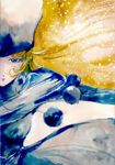  blonde_hair blue_eyes coat fur_hat ginga_tetsudou_999 hat looking_at_viewer maetel pom_pom_(clothes) solo 