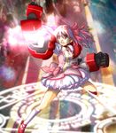  angry bubble_skirt clenched_hand dress fighting_stance fusion gundam gundam_age gundam_age-1 gundam_age-1_titus kaname_madoka kneehighs magical_girl mahou_shoujo_madoka_magica matirine mecha_musume mechanical_arms open_mouth pink_hair pose short_twintails skirt solo standing twintails 