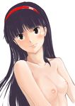  amagi_yukiko black_eyes black_hair breasts closed_mouth collarbone face hairband highres inverted_nipples lips long_hair nipples nude otakeyan persona persona_4 simple_background small_breasts smile solo upper_body 
