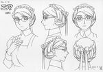  2004 artist_request character_name character_sheet closed_eyes emma_(victorian_romance_emma) from_behind glasses greyscale hair_up hand_on_own_chest hat light_smile maid monochrome official_art signature victorian victorian_romance_emma 