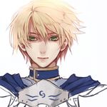  armor arthur_pendragon_(fate) blonde_hair fate/prototype fate_(series) green_eyes hair_between_eyes male_focus mitsukyon solo upper_body 