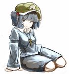  arm_support bad_id bad_pixiv_id blue_eyes blue_hair gatakigi_gama hair_bobbles hair_ornament hat kawashiro_nitori key lowres simple_background sitting solo touhou two_side_up white_background 