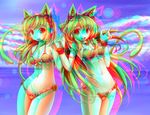  2girls 3d anaglyph catgirl swimsuit tagme tail 
