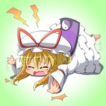  blonde_hair chibi closed_eyes dress hat jinnouchi_akira long_hair lying on_stomach open_mouth ribbon solo tantrum tears touhou yakumo_yukari 