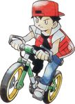  bicycle bike boy game_freak official_art official_artwork pokemon pokemon_(game) pokemon_red_and_green pokemon_rgby red_(pokemon) solo sugimori_ken transparent_background 