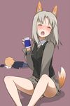  animal_ears blush brave_witches closed_eyes drunk edytha_rossmann fox_ears fox_tail multiple_girls open_mouth pantyhose silver_hair sitting skirt tail waltrud_krupinski world_witches_series youkan 