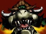  bloodshot_eyes bowser eyebrows fangs fire fire_breath horn horns koopa looking_at_viewer lowres male mario_(series) mario_bros monster nintendo open_mouth portrait red_background red_hair saliva scalie sharp_teeth slit_pupils solo super_mario_bros. tongue video_games 