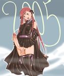  1girl black_legwear blush breasts cape cum detached_sleeves earrings erect_nipples erection fangs full-package_futanari futanari jewelry large_breasts long_hair masturbation monster_girl no_panties open_mouth penis red_hair skirt solo testicles thighhighs vampire veins veiny_penis very_long_hair yellow_eyes yozora 