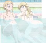  2girls ass bathing blonde_hair blue_eyes breasts elina highres leina long_hair multiple_girls nipples nude queen&#039;s_blade queen's_blade screencap siblings sisters sitting smile water 